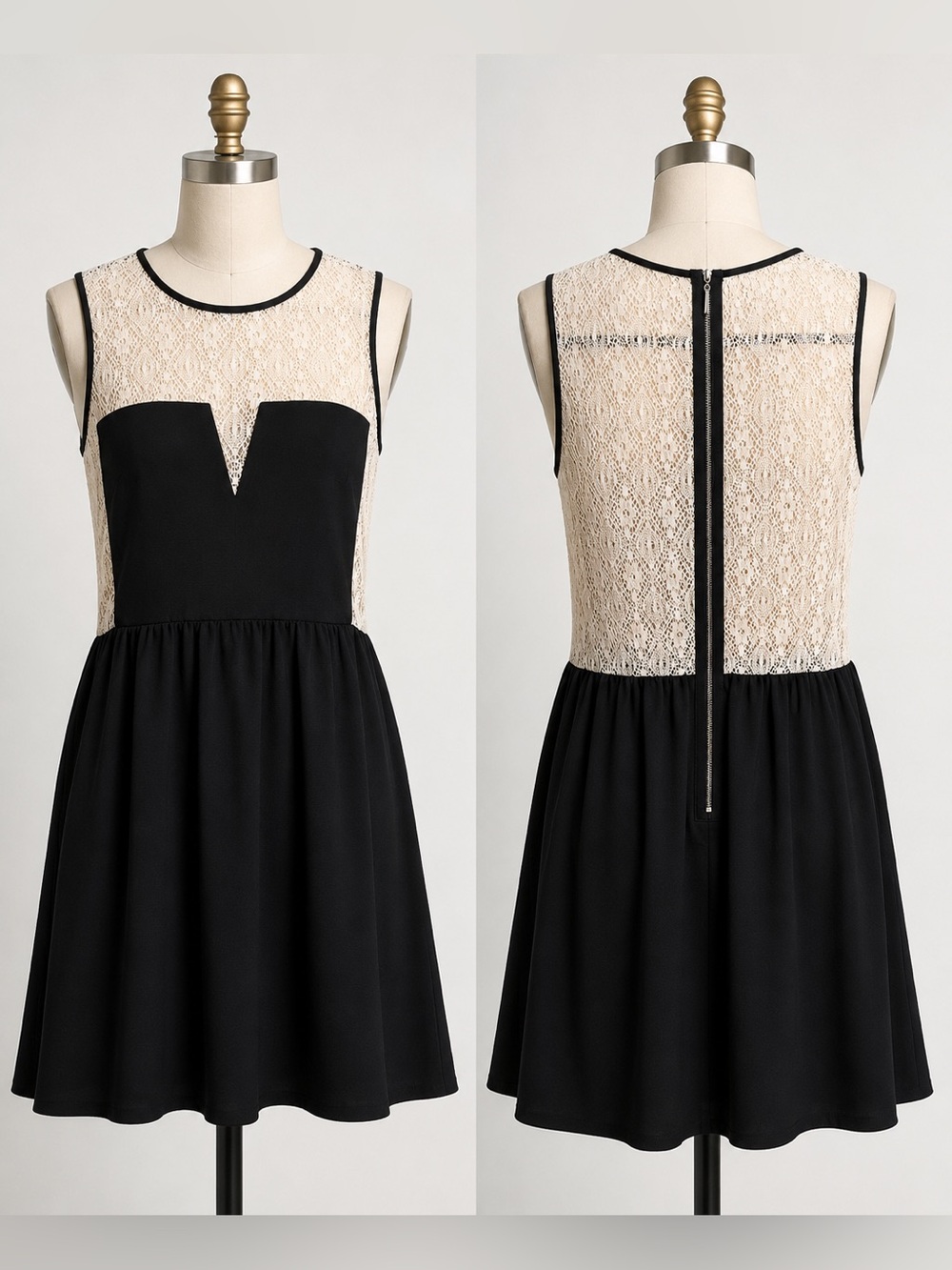RACHEL Rachel Roy Black & Cream Lace-Front Mini Dress